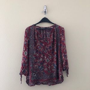 Large Red Paisley Lucky Brand Boho Peasant Blouse